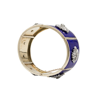 Mid-Century 14K Gold Enamelled Plaque Bracelet with Diamonds