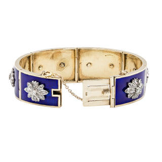 Mid-Century 14K Gold Enamelled Plaque Bracelet with Diamonds
