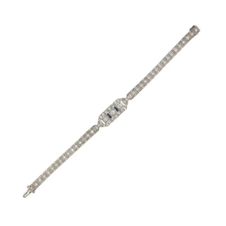 Art Deco Platinum Diamond Line Bracelet with Calibre-Cut Sapphires