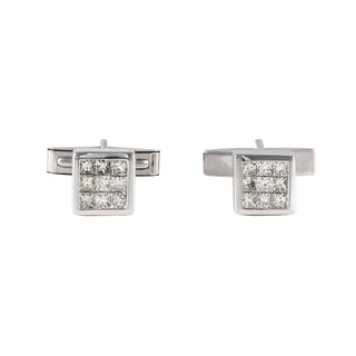 Estate 18K White Gold Princess-Cut Diamond Cufflinks