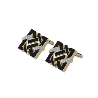 David Webb Two-Tone Black Enamel & Diamond Alhambra Palace Dress Set
