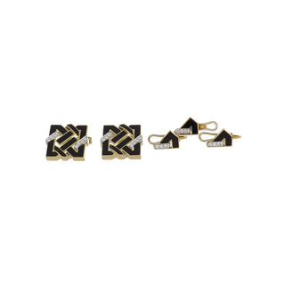 David Webb Two-Tone Black Enamel & Diamond Alhambra Palace Dress Set