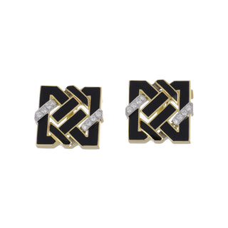 David Webb Two-Tone Black Enamel & Diamond Alhambra Palace Dress Set