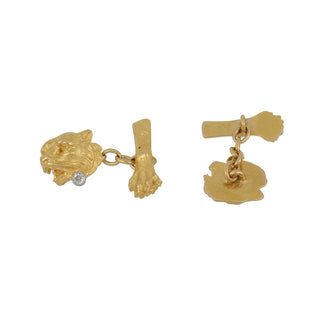 Belle Epoque 18K Gold Lioness Cufflinks with Diamonds