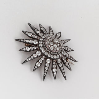 Victorian Silver Topped Gold Starburst Diamond Brooch