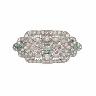 Art Deco Platinum Diamond & Calibre-Cut Emerald Convertible Pin