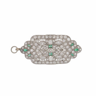 Art Deco Platinum Diamond & Calibre-Cut Emerald Convertible Pin