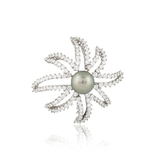 Vintage 1990s Tiffany & Co. Platinum Tahitian Pearl and Diamond Fireworks Brooch