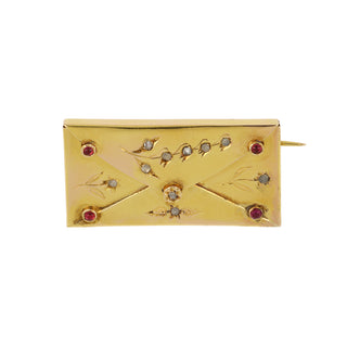 Victorian 18K Gold Love Letter Envelope Brooch