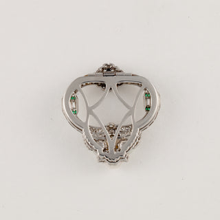 Art Deco Platinum Diamond Clip Brooch with Emeralds