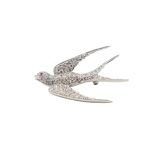 Mid-Century Platinum Diamond Swallow Bird Pin