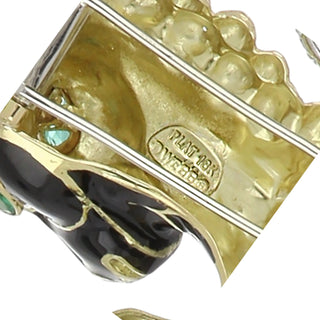 Estate David Webb 18K Gold Enamel Hippocampus Brooch with Diamonds & Emeralds