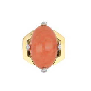 Vintage David Webb Cabochon Coral Ring with Diamonds