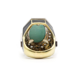 Vintage David Webb Two-Tone Turquoise, Black Enamel & Diamond Plaque Ring