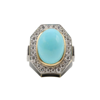 Vintage David Webb Two-Tone Turquoise, Black Enamel & Diamond Plaque Ring