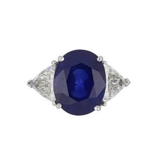 Vintage 1990s Platinum Ceylon Sapphire & Diamond Three-Stone Ring