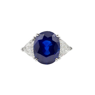 Vintage 1990s Platinum Ceylon Sapphire & Diamond Three-Stone Ring