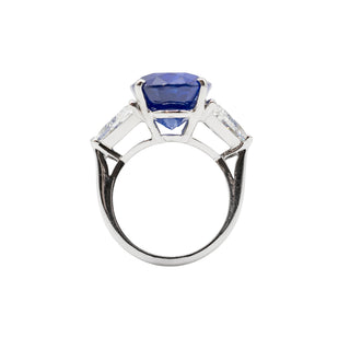 Vintage 1990s Platinum Ceylon Sapphire & Diamond Three-Stone Ring
