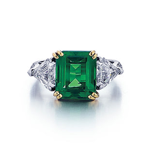 Estate Two-Tone Emerald & Diamond Three Stone Ring
