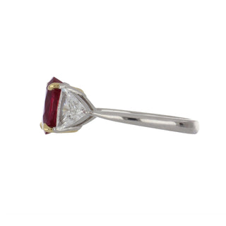 Tenenbaum Platinum Burmese Ruby Three-Stone Ring with Diamonds