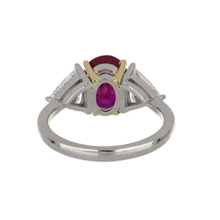 Tenenbaum Platinum Burmese Ruby Three-Stone Ring with Diamonds