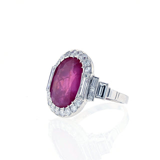 Estate Platinum No Heat Burmese Ruby & Diamond Halo Ring