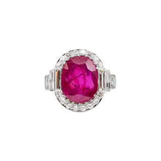 Estate Platinum No Heat Burmese Ruby Ring with Diamonds