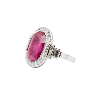 Estate Platinum No Heat Burmese Ruby Ring with Diamonds