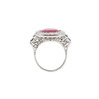 Estate Platinum No Heat Burmese Ruby Ring with Diamonds