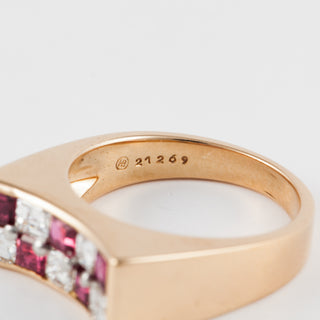 Vintage 1990s Oscar Heyman 18K Gold Ruby and Diamond Ring