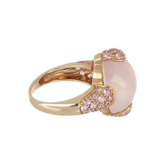 Estate Signed GA 18K Rose Gold Moonstone and Pink Sapphire Ring