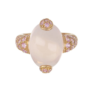 Estate Signed GA 18K Rose Gold Moonstone and Pink Sapphire Ring