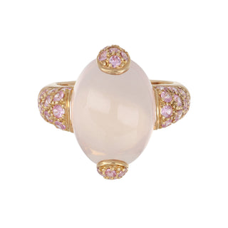 Estate Signed GA 18K Rose Gold Moonstone and Pink Sapphire Ring