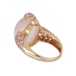 Estate Signed GA 18K Rose Gold Moonstone and Pink Sapphire Ring
