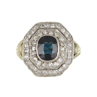 Art Deco Two-Tone Sapphire & Diamond Target Ring