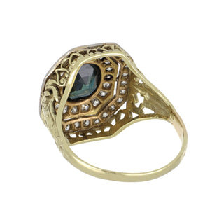 Art Deco Two-Tone Sapphire & Diamond Target Ring