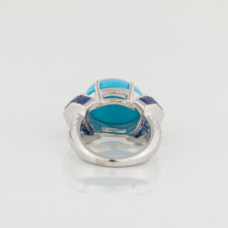 Estate Platinum Cabochon Turquoise Ring with Sapphires & Diamonds