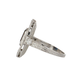 Edwardian Platinum Sapphire Plaque Ring with Diamonds