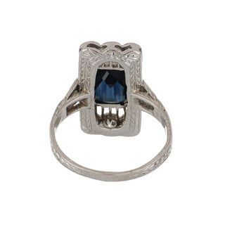 Edwardian Platinum Sapphire Plaque Ring with Diamonds