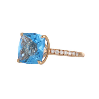 Lisa Nik 18K Rose Gold Blue Topaz Cocktail Ring with Diamonds