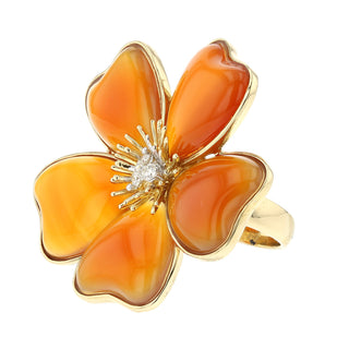 Tenenbaum 18K Gold Carnelian Flower Ring with Diamonds