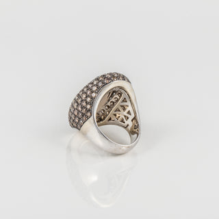 Estate 18K White Gold Smaoky Quartz Ring with Brown & White Diamonds