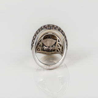 Estate 18K White Gold Smaoky Quartz Ring with Brown & White Diamonds