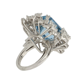 Mid-Century 18K White Gold Aquamarine & Diamond Ring