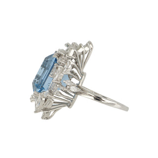 Mid-Century 18K White Gold Aquamarine & Diamond Ring