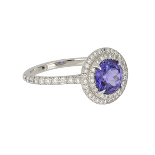 Estate Tiffany & Co. Platinum Tanzanite Double Halo Ring with Diamonds
