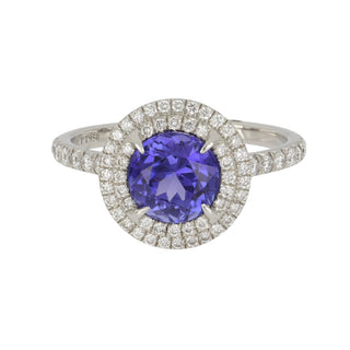 Estate Tiffany & Co. Platinum Tanzanite Double Halo Ring with Diamonds
