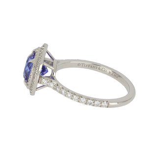 Estate Tiffany & Co. Platinum Tanzanite Double Halo Ring with Diamonds