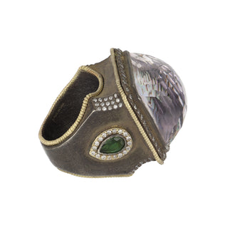 Armenta Two-Tone Rock Crystal, Abalone & Tourmaline Ring
