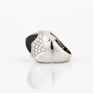 Vintage Bulgari 18K White Gold Onyx Pyramid Ring with Diamonds